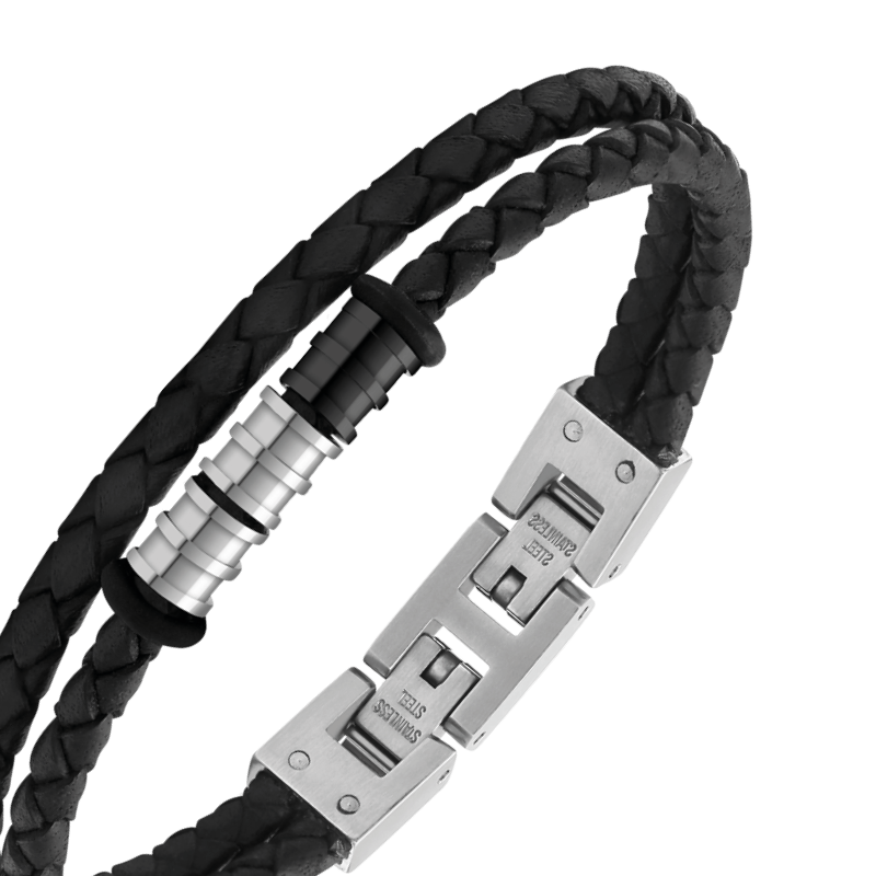 Bracelet Cuir Homme Tressé Noir Et Acier | Bijouterie Lora&Moi